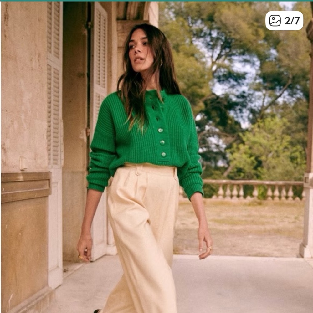 Emerald Green Women's Sezane Lucas Sweater plus Sezane DC tote bag
